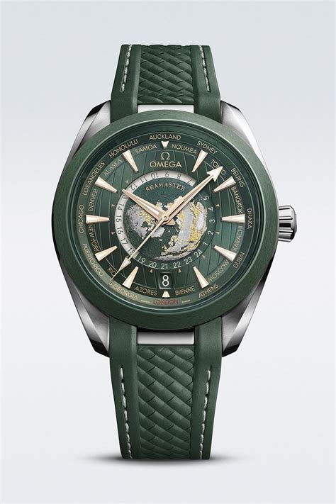 omega seamaster aqua terra worldtimer men's green strap watch|aqua terra worldtimer watches.